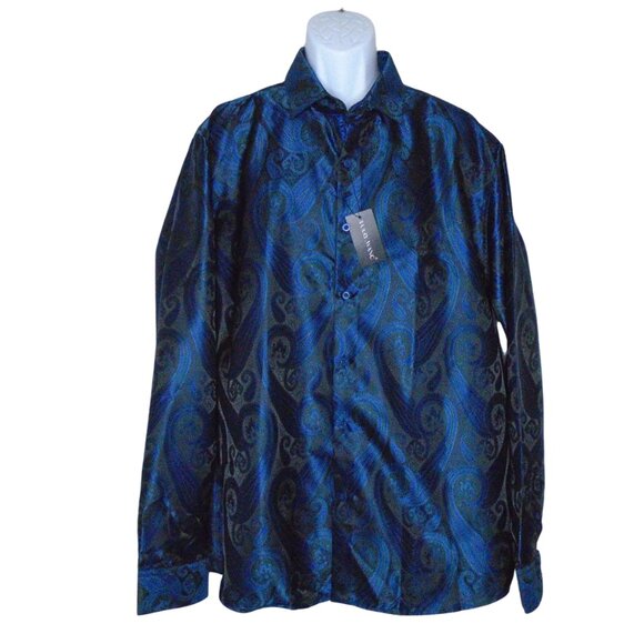 Elegant Blue Paisley Button-Down Shirt - Picture 2 of 9